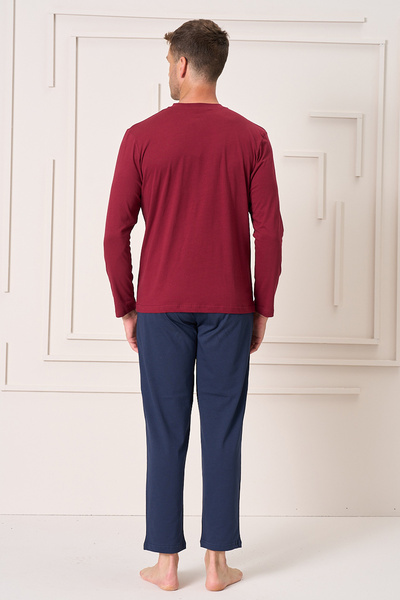 REMSA Men's Cotton Long Sleeve Pajama Set 4104 Burgundy