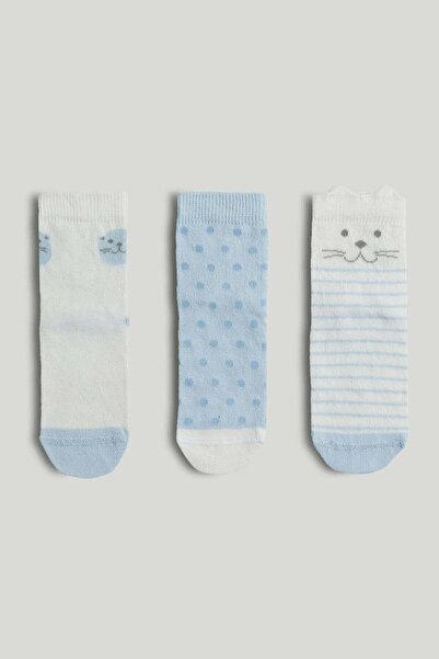 MOTHERCARE 3 Pack Blue Bear Baby Socks