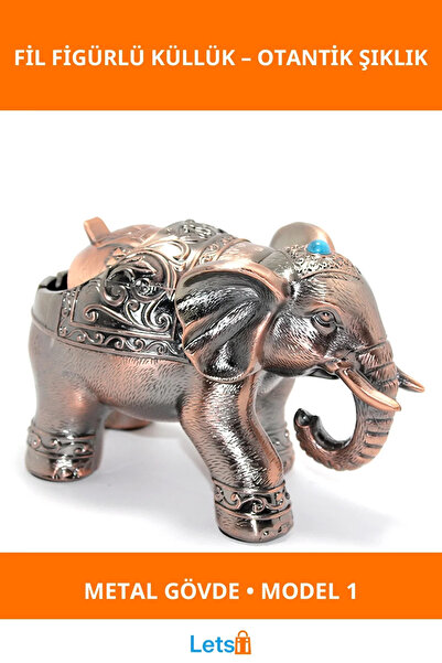 Letsii منفضة سجائر معدنية أنيقة على شكل فيل برونزي، قطعة ديكور