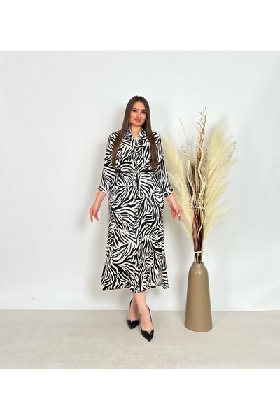 DE WHITES Plus size shirt collar front buttoned belted dress