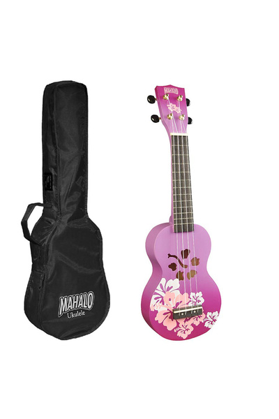 Mahalo MD1HBPPB – Set ukulele sopran Designer Hibiscus mov burst (cu husă)