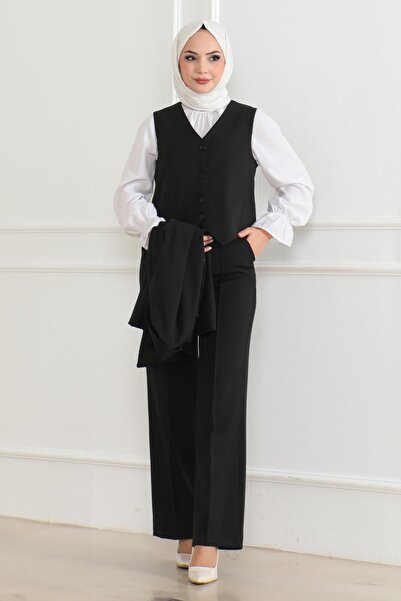 Modamihram Черен сако тричастиен костюм MSW19222-1