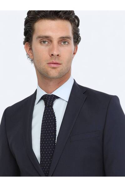Kip Navy Plain Slim Fit Wool Blended Suit
