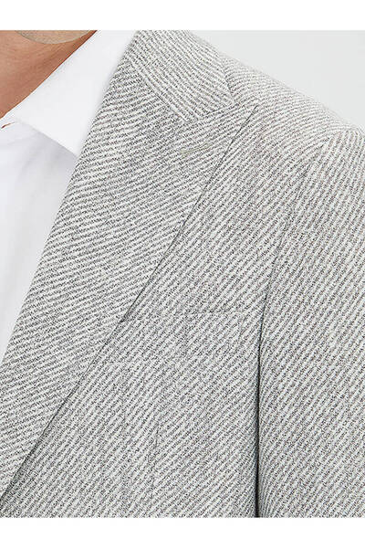 Kip Gray Patterned Modern Fit Linen Blended Jacket