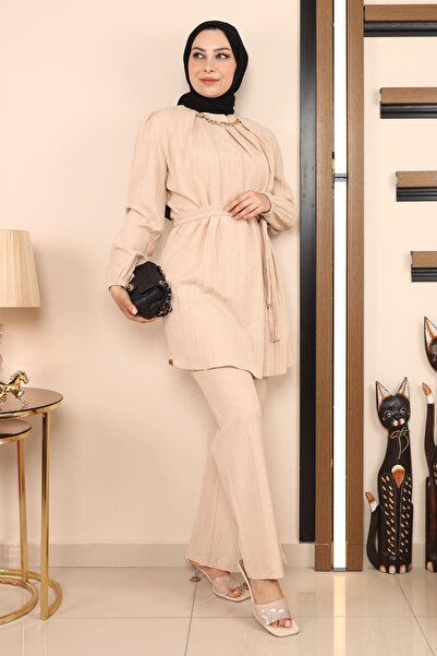 Modamihram Chain Detailed Suit Beige Msw19140-3