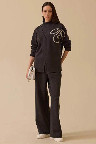 SEÇİL Women's Straight Cut Trousers with Pockets - Gray