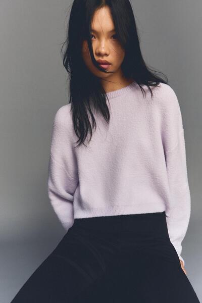 Bershka Suni kürk efektli crop kazak