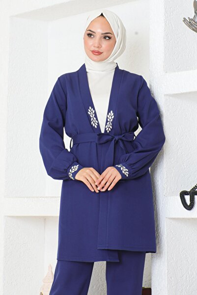 Modamihram Stone Detailed Suit Indigo Msw19203-2