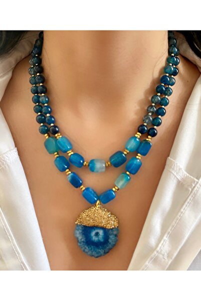 Takkı by Handan Mavi akik taşı tasarım kolye.