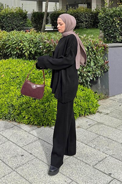 lamelif Asymmetrical Crew Neck Knitwear Set Black