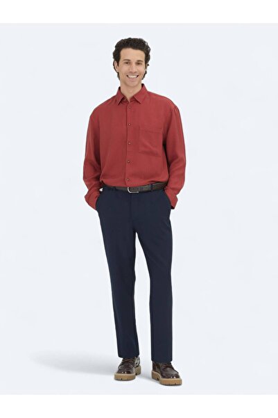 Kip Red Corded Fabric Oversized Fit Woven Casual Shirt