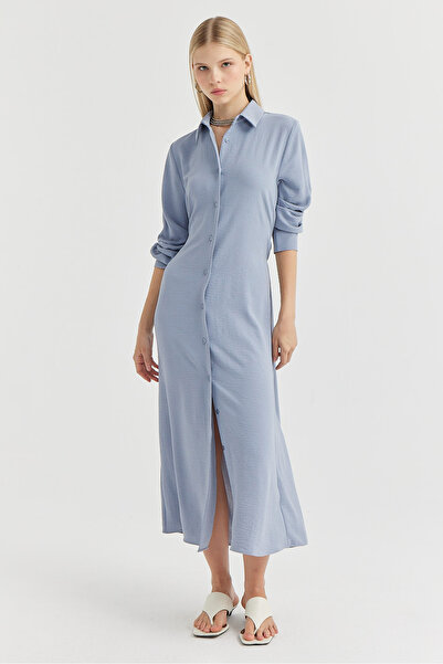 PAULMARK Γυναικείο φόρεμα με ζώνη και κουμπιά σε όλο το μήκος