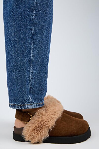 Manijero Antonella Fur Women's Genuine Leather Back Strap Platform Sabo Tan Sandals