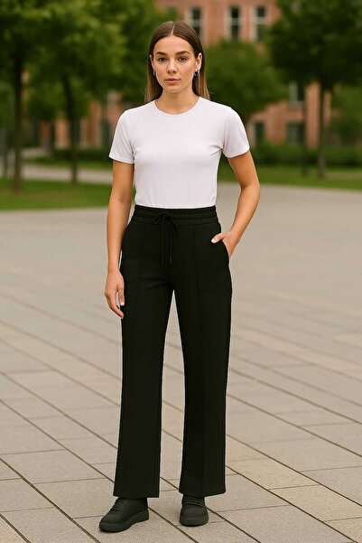 ECK MODA Women's Scuba Fabric Pleated Elastic Waist Palazzo Pants