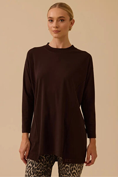 SEÇİL Women's Crew Neck Basic Tunic - Brown