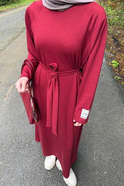 lamelif Φόρεμα με λεπτομέρεια αρματοσχεδίασης μπορντό