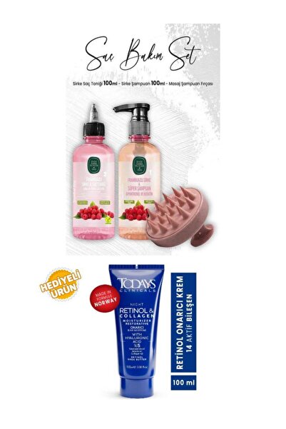 Eyüp Sabri Tuncer Raspberry Vinegar Shampoo 100 Ml, Hair Tonic 100 ml and Massage Shampoo Brush+Todays