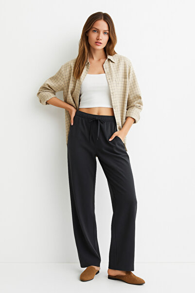 Rich Women's Anthracite High-Waisted Elastic Wide-Leg Trousers - 11 Dark Grey 93