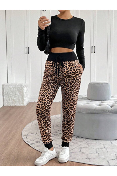 JANES Women's High Waist Lace-Up Patterned Two Thread Pants, Relaxed Fit Jogger Pants