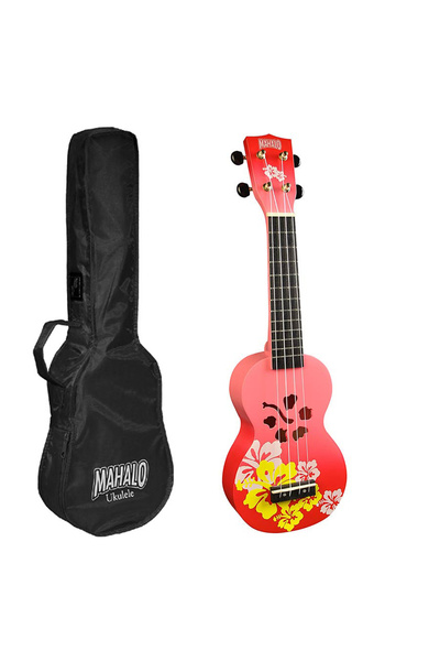 Mahalo MD1HBRDB – Set ukulele sopran Designer Hibiscus roșu burst (cu husă)
