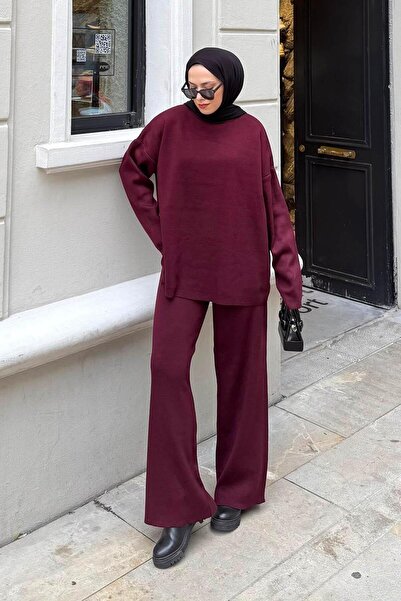 lamelif Plain Double Knit Hijab Suit Burgundy