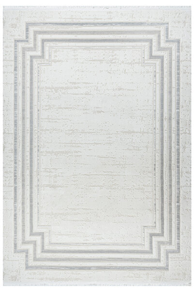 Badelya Home Krem Gri 7104 Modern Desen Doğal Taban Saçaklı Salon Koridor Mut...
