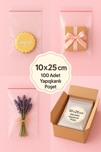 DİYA3 10X25 100Adet Yapışkanlı Jelatin Poşet Kurabiye Şeker Parti Baby Shower Doğum günü Hediyelik
