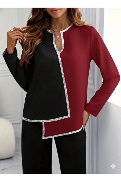 Modayakamoz Yeni Sezon Abiye Tarzı Kadın İthal Krep Pul Payetli V Yaka Bluz