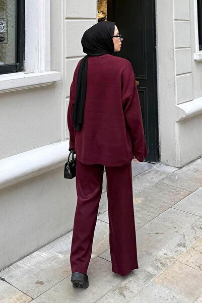 lamelif Plain Double Knit Hijab Suit Burgundy