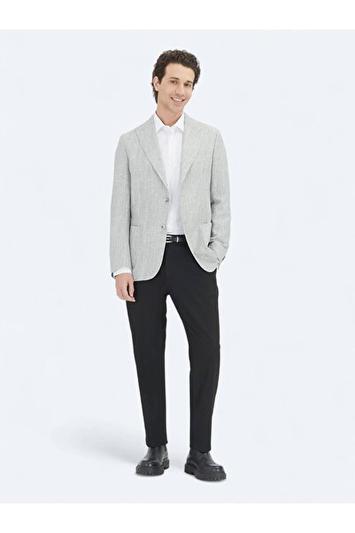 Kip Gray Patterned Modern Fit Linen Blended Jacket