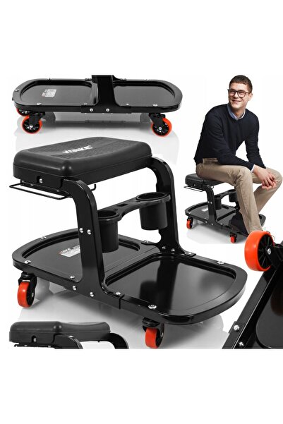 VERKE Stool, workshop chair with drawer and handle, 37x27cm 135kg,