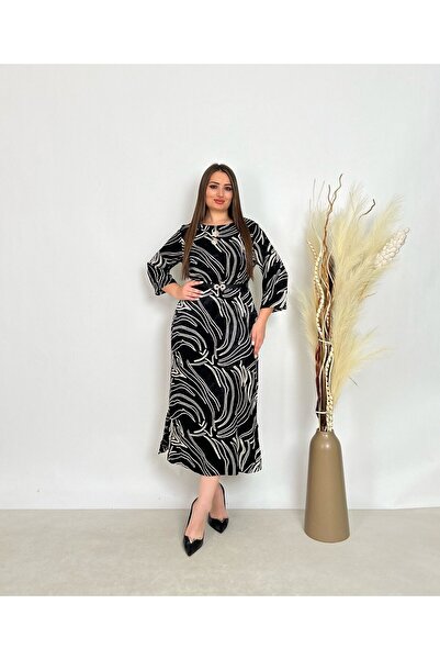 DE WHITES Plus Size Side Slit Belted Dress