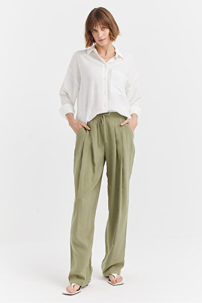 PAULMARK Γυναικείο παντελόνι με φαρδύ πόδι με λεπτομέρεια πλισέ