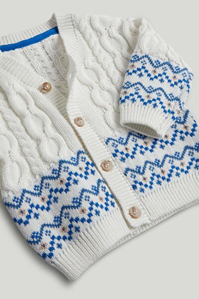 MOTHERCARE White Fair Isle Knitted Cardigan