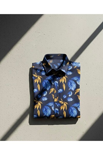 YusGos Men's Regular Fit Regular Collar Long Sleeve Easy Iron Leaf Pattern Premium Cotton Shirt