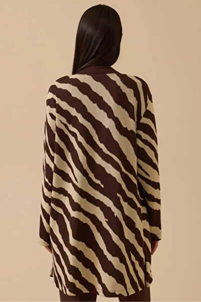 SEÇİL Kadın Desenli Örme Hırka - Kahverengi