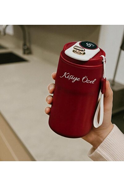 Yaprak Hediyelik Kişiye Özel Dijital Isı Göstergeli 304 Çelik Termos Mug | İsim Baskılı 400 ml Kupa | 5 Renk Seçeneği