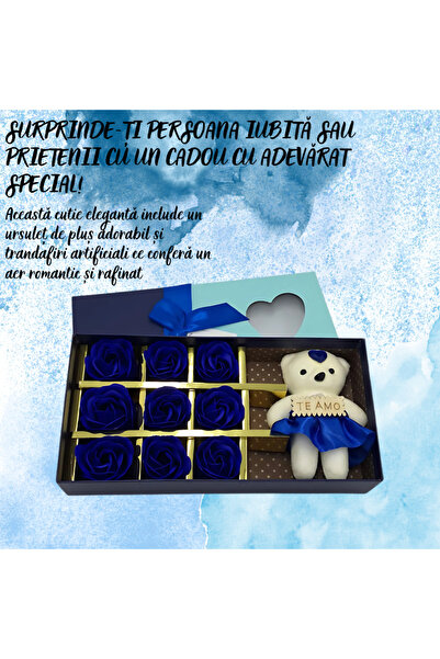 SDEPOT cutie cadou cu aranjament floral, cu ursuleț de pluș și trandafiri artificiali