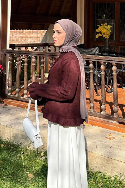 lamelif Ζακέτα με λεπτομέρεια βολάν μπορντό