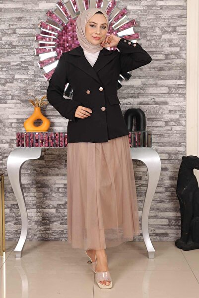 Modamihram Jacketed Skirt Tulle Set Black Msw19151-3