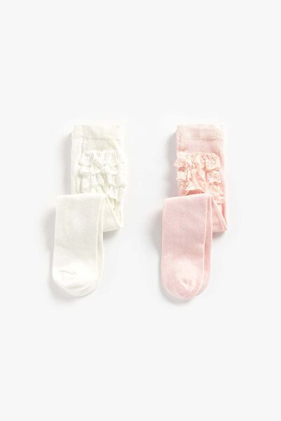 MOTHERCARE جوارب طويلة وردية وكريمية - عبوة من قطعتين