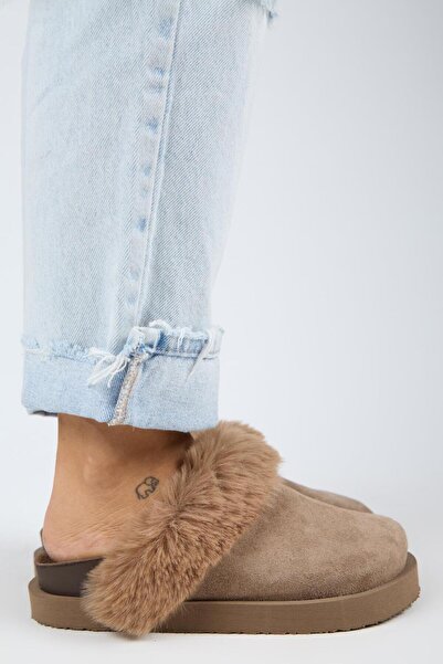 Manijero Ruzqahi Fur Women's Leather Genuine Leather Flat Platform Sabo Mink Slippers