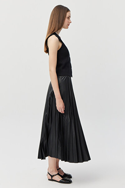 PAULMARK Γυναικεία Πλισέ Δερμάτινη Φούστα