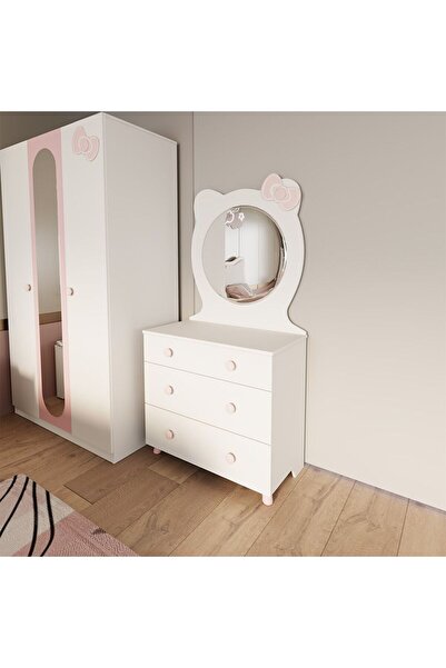 danube Kitty 3-Drawer Dresser with Mirror - White & Pink Kids Furniture, Engineered Wood, 2-Year Warranty