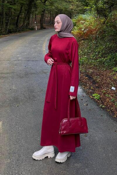 lamelif Φόρεμα με λεπτομέρεια αρματοσχεδίασης μπορντό