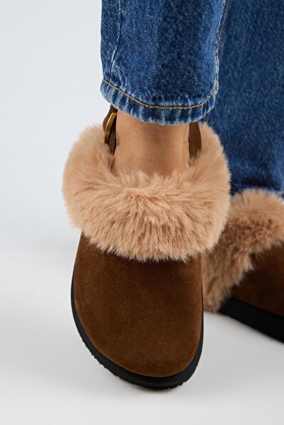 Manijero Antonella Fur Women's Genuine Leather Back Strap Platform Sabo Tan Sandals