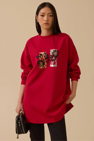 SEÇİL Women's Floral Printed Sweatshirt - Red