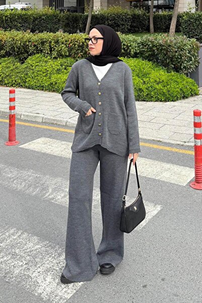 lamelif Cardigan Suit with Pockets Gray