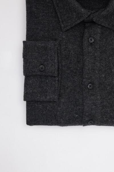 Tudors Ανδρικό χειμερινό πουκάμισο μεγάλου μεγέθους με μονή τσέπη καρό σκούρο γκρι