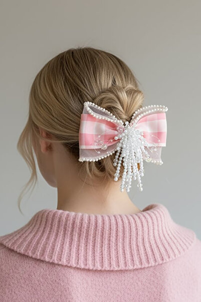 TAKIŞTIR Pink Color Ribbon Figured Pearl Detailed Pen Buckle